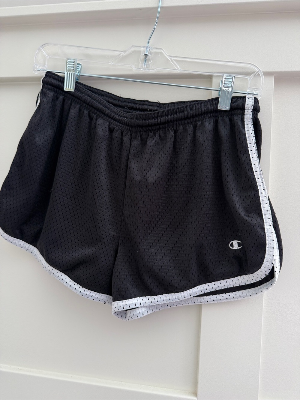 Champion Black Mesh Athletic Shorts with White Trim